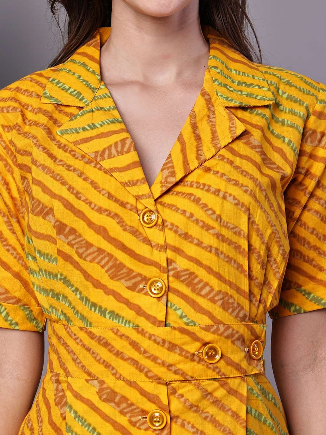 Women's Yellow Printed Cotton Shirt Dress - Image 5